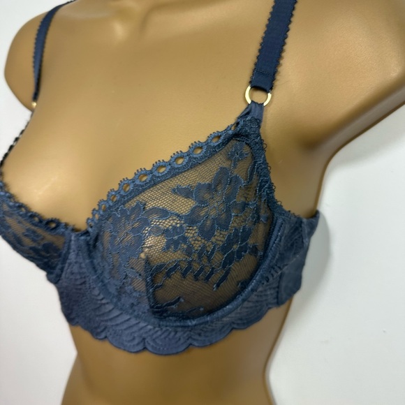 Stella McCartney X Anthro Rosie Grey Underwire Floral Lace Semi-Sheer Bra 32D - Picture 9 of 15